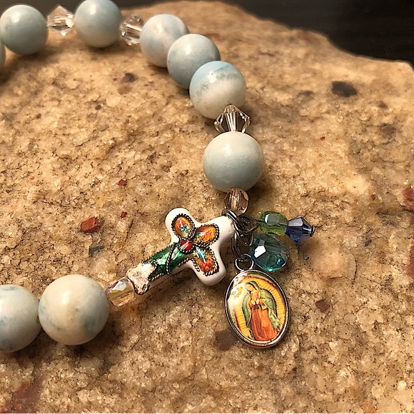 ❤️Amazonite Swarovski Crystal Stretch Bracelet📿Rosary ✝️ - Picture 8 of 9